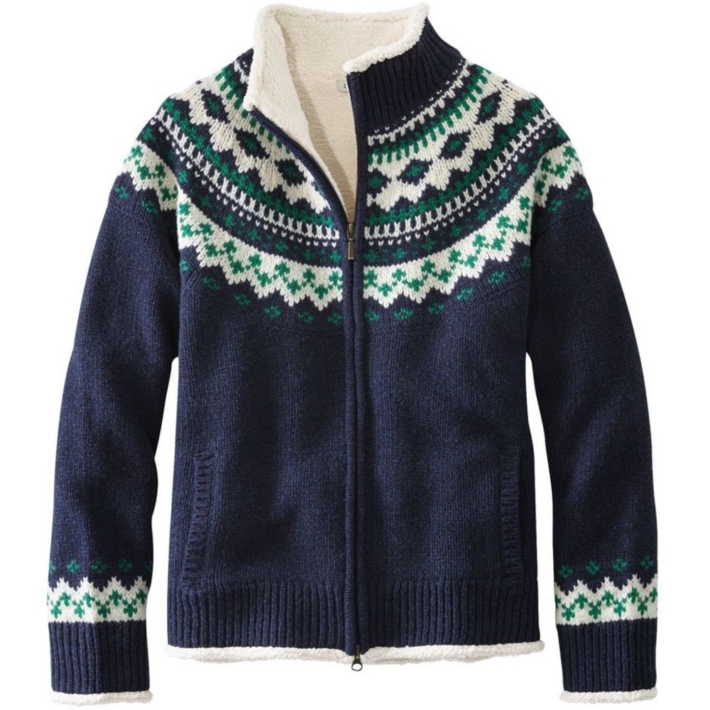 L.L Bean's Classic Ragg Wool Sweater Zip Cardigan Sherpa Lined size S petite